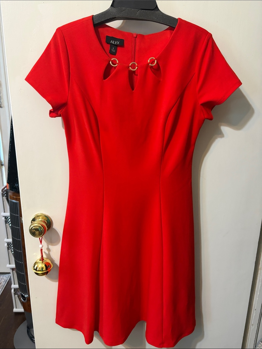 ALYX Red Short-Sleeve Ring-Detail Mini Dress
